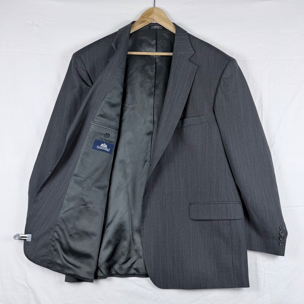 Stafford Mens Gray Striped Blazer Sport Coat 100% Wool 48R Executive Blazer